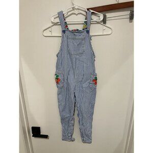 Mini Boden Toddler Girls Striped Floral Overalls, Blue/White Multi, Size 4-5Y